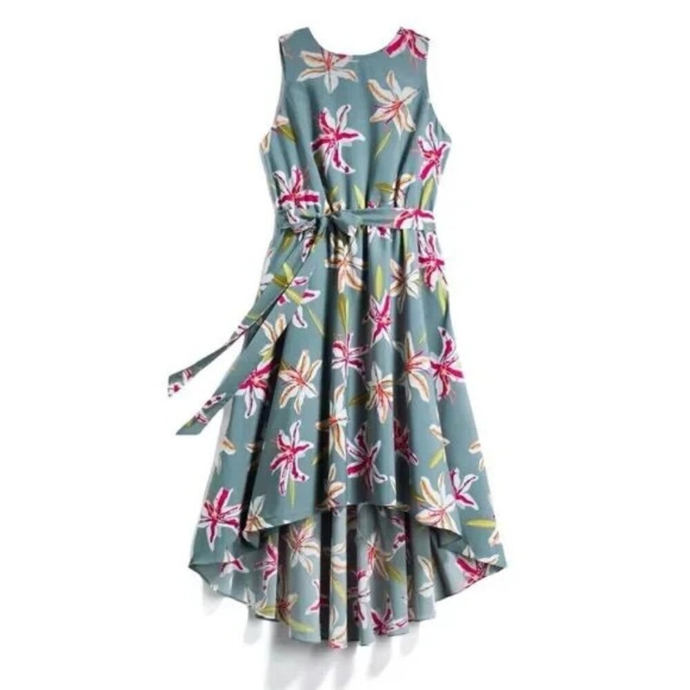 Hutch Aislinn Floral Dress Hi Low Hem Belted High Neck Sleeveless Size Small